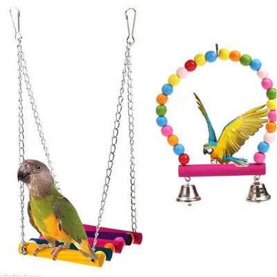 Wood Parrot Nibble Swing Stand Bar Climbing Ladder Handstand Bird Hammock Hanging Toy