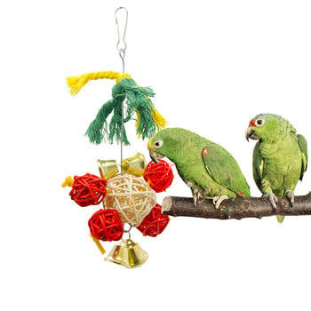 Ebaokuup Christmas Limited Bird Toy Parrot Cage Swing Дъвчащи играчки Аксесоари за вълнисти папагали, Африкански сиви какаду Естествено дърво