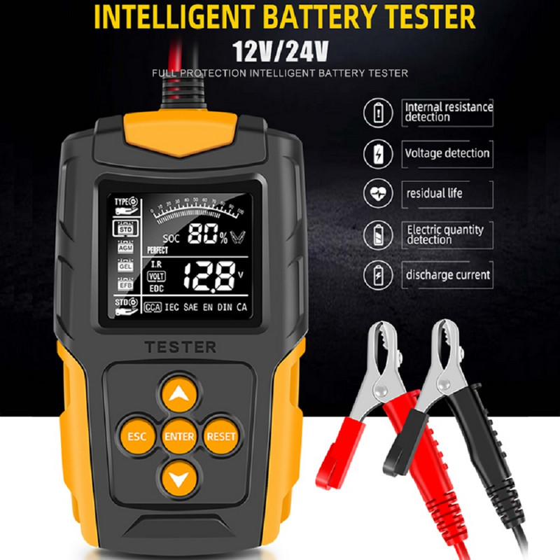 Tester de baterie de mașină pentru motociclete 12V 24V Analizor de sistem de baterii 3AH-200AH Instrumente de testare de încărcare pentru mașină, camion, motocicletă, SUV, barcă