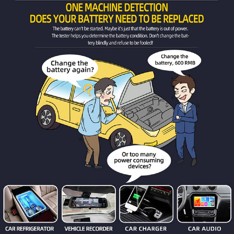 Tester de baterie de mașină pentru motociclete 12V 24V Analizor de sistem de baterii 3AH-200AH Instrumente de testare de încărcare pentru mașină, camion, motocicletă, SUV, barcă
