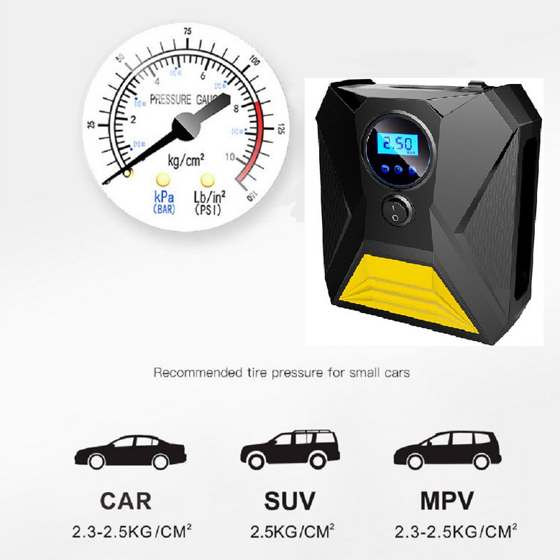 Nešiojamas automobilių padangų pripūtimas LED skaitmeninis apšvietimas padangų pripučiamas siurblys DC 12V automatinis oro kompresorius automobilių ratų dviračių padangoms