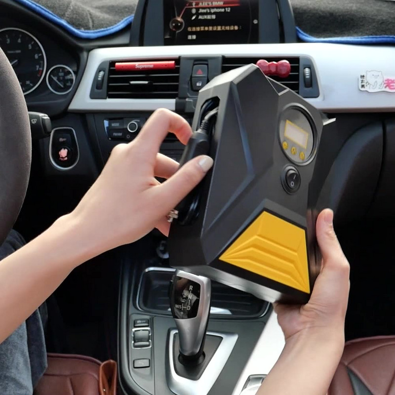 Nešiojamas automobilių padangų pripūtimas LED skaitmeninis apšvietimas padangų pripučiamas siurblys DC 12V automatinis oro kompresorius automobilių ratų dviračių padangoms