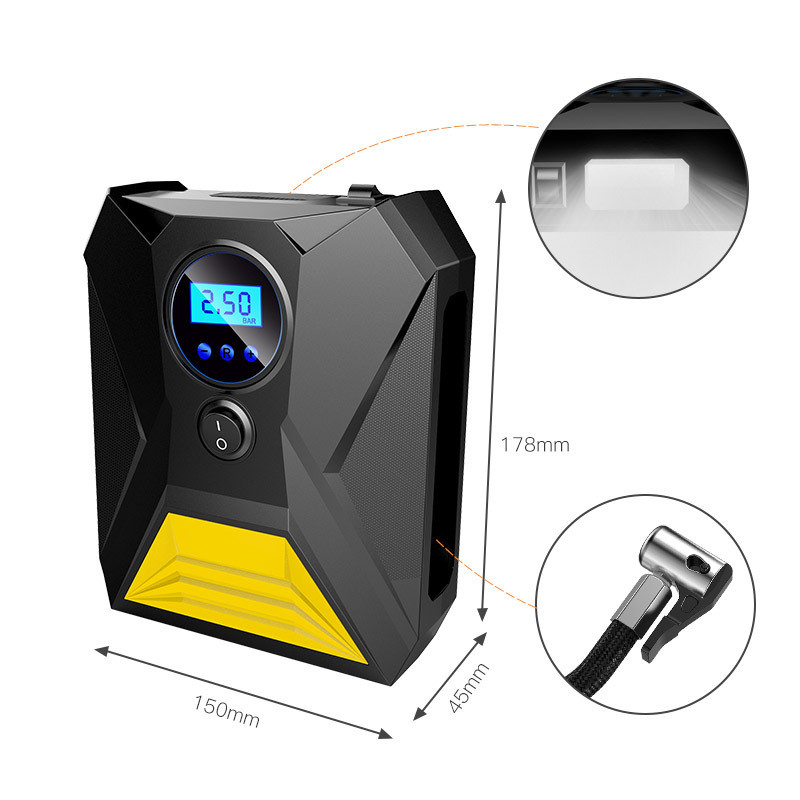 Nešiojamas automobilių padangų pripūtimas LED skaitmeninis apšvietimas padangų pripučiamas siurblys DC 12V automatinis oro kompresorius automobilių ratų dviračių padangoms