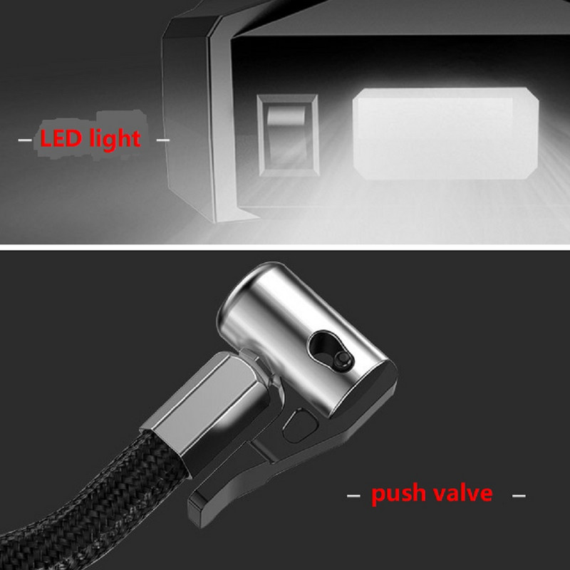 Nešiojamas automobilių padangų pripūtimas LED skaitmeninis apšvietimas padangų pripučiamas siurblys DC 12V automatinis oro kompresorius automobilių ratų dviračių padangoms