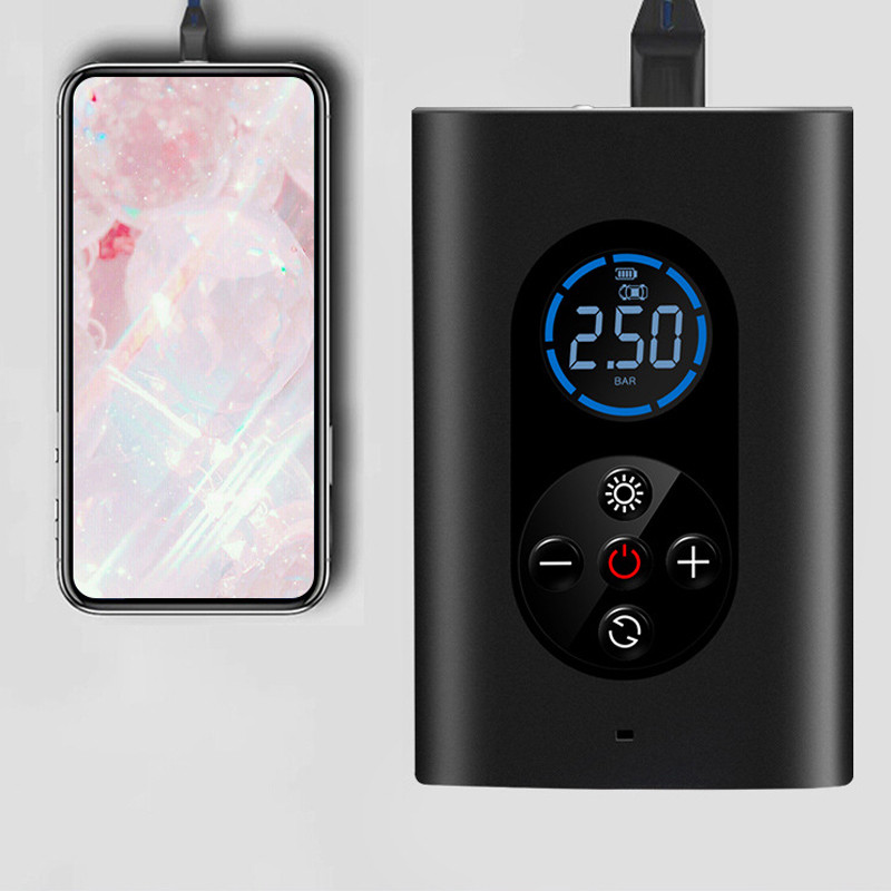 Automašīnas riepu piepūšanas pārnēsājams bezvadu 150PSI automašīnas piepūšamais sūknis ar HD digitālā ekrāna gaisa kompresoru automašīnām motocikliem