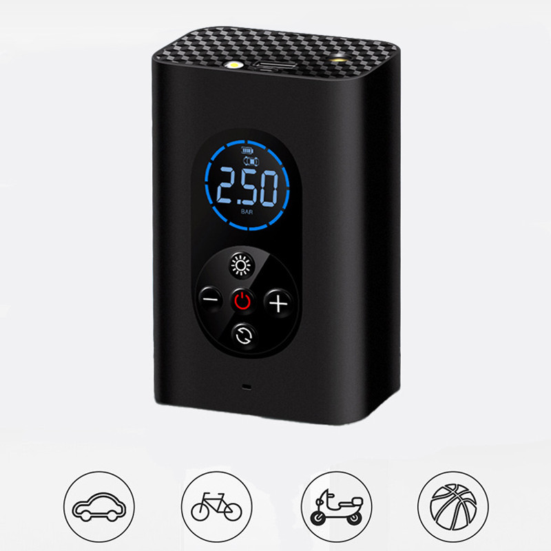 Automašīnas riepu piepūšanas pārnēsājams bezvadu 150PSI automašīnas piepūšamais sūknis ar HD digitālā ekrāna gaisa kompresoru automašīnām motocikliem