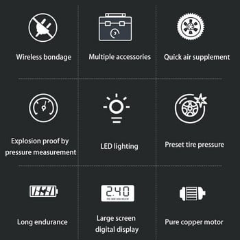 8000mAh Φορητός αεροσυμπιεστής αυτοκινήτου 12V 150PSI ηλεκτρική αντλία φουσκώματος ελαστικών για μοτοσικλέτα AUTO Tire Balls