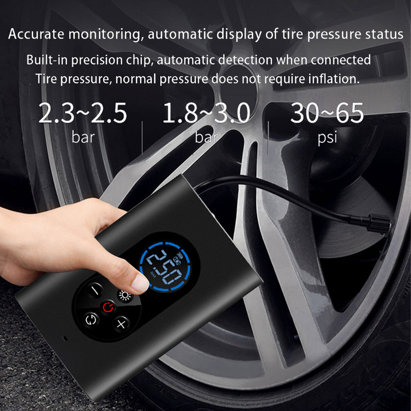 Kaasaskantav auto õhukompressor juhtmevaba rehvipumba õhupump 150 PSI automaatne õhupump autode mootorratta pallide LED-valgusega rehvipump