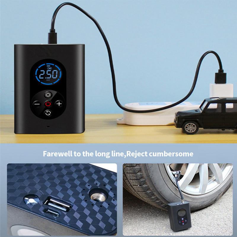 Kaasaskantav auto õhukompressor juhtmevaba rehvipumba õhupump 150 PSI automaatne õhupump autode mootorratta pallide LED-valgusega rehvipump