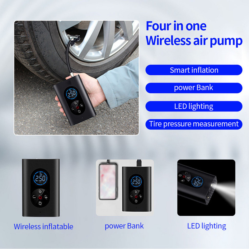 Kaasaskantav auto õhukompressor juhtmevaba rehvipumba õhupump 150 PSI automaatne õhupump autode mootorratta pallide LED-valgusega rehvipump