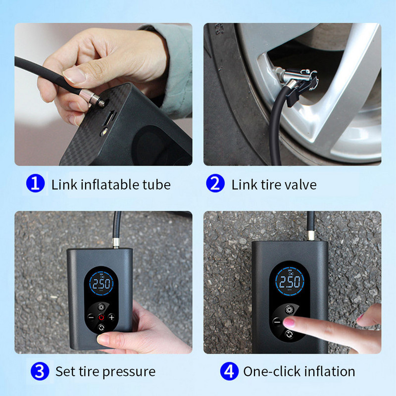 Kaasaskantav auto õhukompressor juhtmevaba rehvipumba õhupump 150 PSI automaatne õhupump autode mootorratta pallide LED-valgusega rehvipump