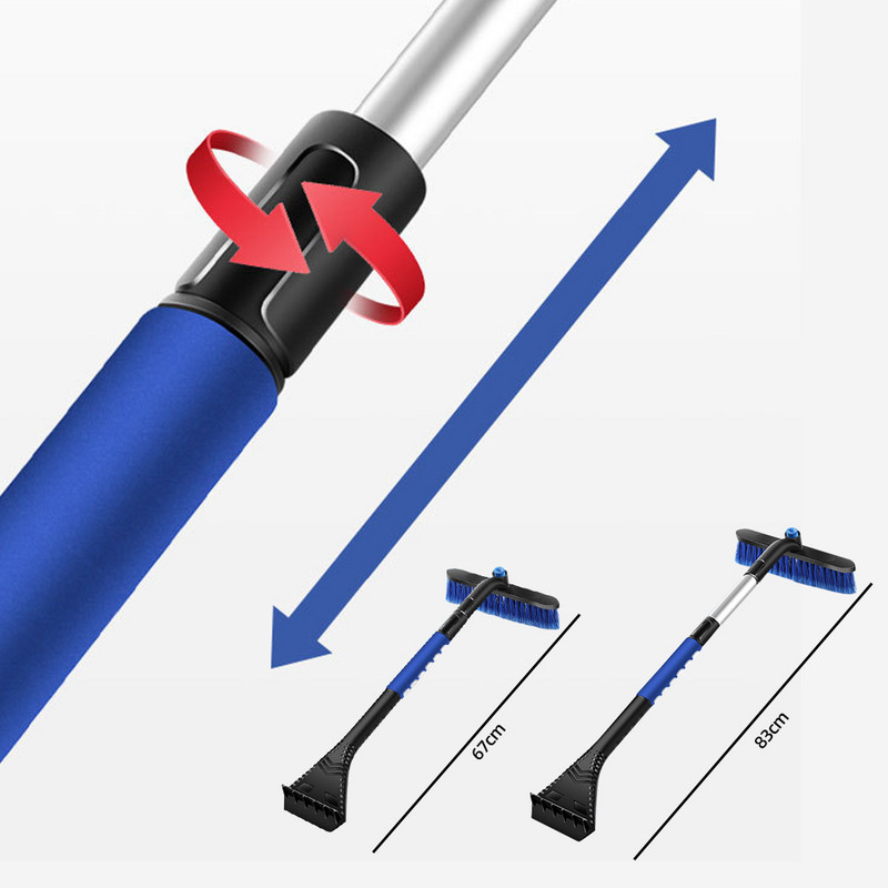 Pagarināms ledus skrāpis sniega birste Noņemams sniega tīrīšanas rīks ar putu rokturi 360° grozāms birstes galvas sniega skrāpis automašīnai