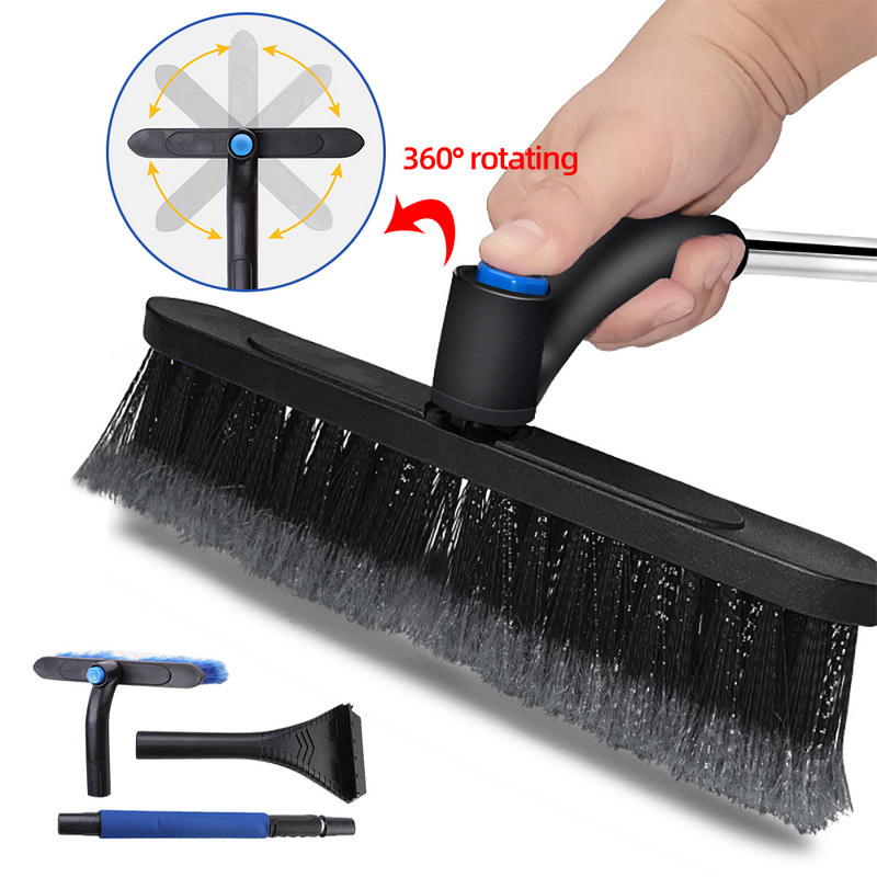 Pagarināms ledus skrāpis sniega birste Noņemams sniega tīrīšanas rīks ar putu rokturi 360° grozāms birstes galvas sniega skrāpis automašīnai