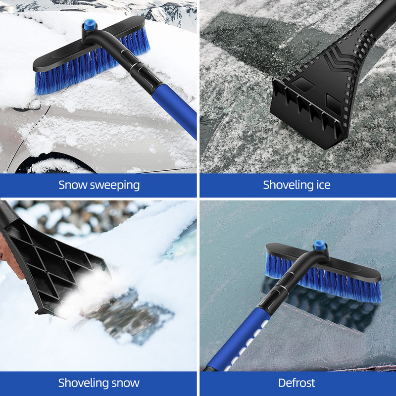 Pagarināms ledus skrāpis sniega birste Noņemams sniega tīrīšanas rīks ar putu rokturi 360° grozāms birstes galvas sniega skrāpis automašīnai