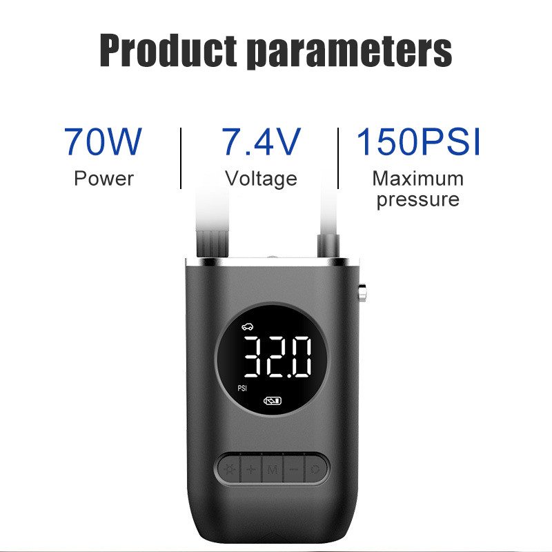 Pompă de aer Mini portabil, umflator electric cu autoalimentare Pompă de aer, cu încărcare fără fir, afișaj digital