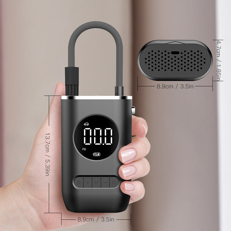 Pompă de aer Mini portabil, umflator electric cu autoalimentare Pompă de aer, cu încărcare fără fir, afișaj digital