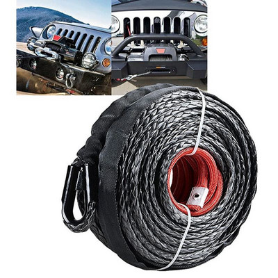 Winch Rope String Line Cable with Sheath Gray Synthetic Towing Rope 29m12000LBs Car Wash Maintenance String for ATV UTV Off-Road