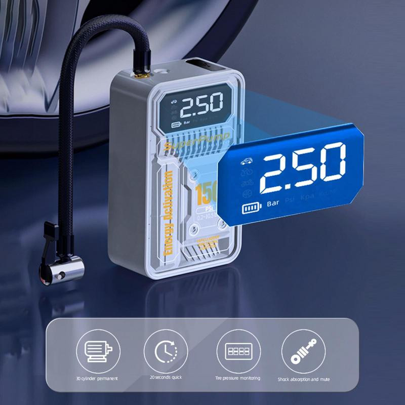 Pompă de aer pentru mașină electrică Dispozitiv portabil de umflare a anvelopelor electrice de mare putere, ușor de utilizat, cu afișaj digital, pompă de aer cu presiune puternică