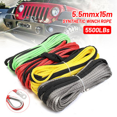 3/16`` x 50` Towing Ropes Synthetic Fiber Winch Line Cable Rope 5500+ LBs + Sheath For ATV UTV 5.5mm*15m Synthetic