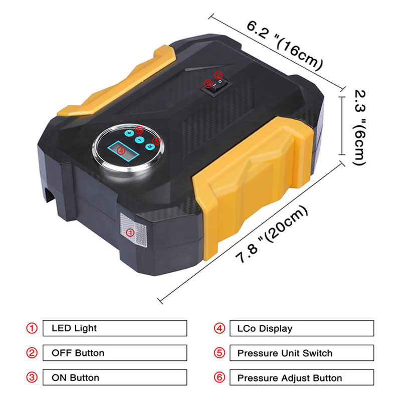 Compresor de aer portabil Pompă de umflare a anvelopelor auto cu manometru digital (150 Psi 12V DC) Lanternă de urgență strălucitoare