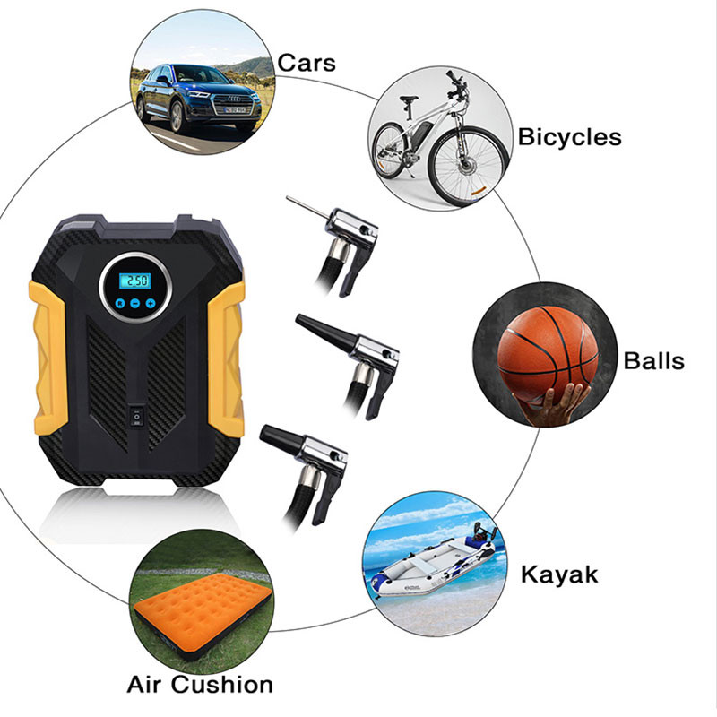 Compresor de aer portabil Pompă de umflare a anvelopelor auto cu manometru digital (150 Psi 12V DC) Lanternă de urgență strălucitoare