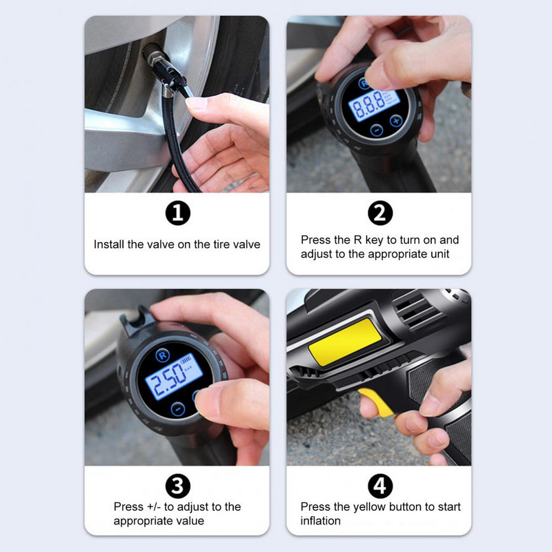 Auto õhupump elektriline rehvirõhu tuvastamise kaasaskantav auto rehvipumba varustus jalgrattale