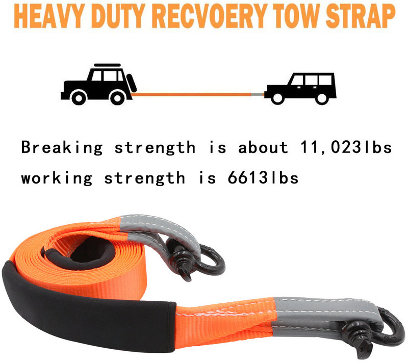 Komplet traka za vuču za teške uvjete rada D prsten okovi Uže za vuču izvan ceste u nuždi Pojas za prikolicu Ojačana petlja Rukavice Torba za pohranu