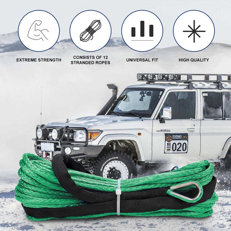 15m /6mm Βαρούλκο ρυμούλκησης Σχοινί Σχοινί Σχοινιού Συνθετική Ίνα 5500lbs/7000lbs/7700lbs Για προϊόντα αυτοκινήτου Jeep ATV UTV SUV 4X4 4WD
