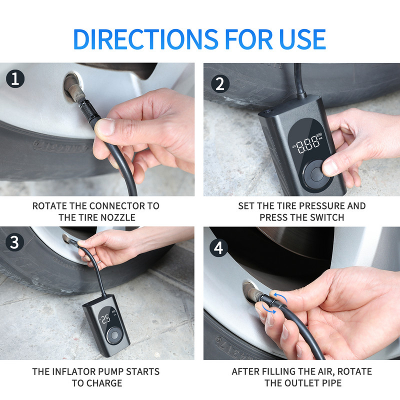 Αντλία αεροσυμπιεστή αυτοκινήτου WONVON με οθόνη LCD LED φως Κατάλληλο για αυτοκίνητα Ποδήλατα Μπάλες Μοτοσικλέτες Τηλέφωνα