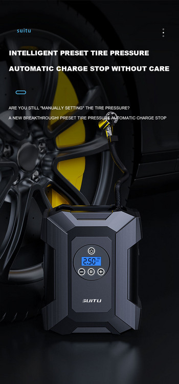 Автоматична помпа за компресиране на гуми Компресор за автомобил Motorcy Преносим автомобилен въздушен компресор Цифрова помпа за помпане на гуми LED лампа