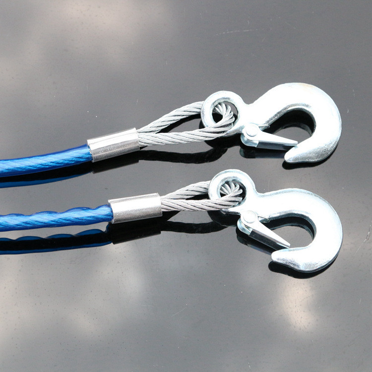 Σχοινί για ρυμουλκούμενο αυτοκινήτου 4 μέτρα 5 τόνους ατσάλινο σύρμα ρυμουλκούμενο με γάντζο ρυμούλκησης, εξοπλισμός έκτακτης ανάγκης αυτοοδήγησης, ισχυρό σχοινί