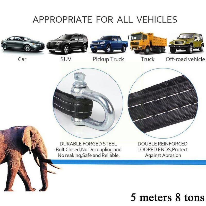 8 tonų gervės vilkimo trosas, vilkimo diržas, automobilio vilkimo lynas su kabliukais, skirtas sunkiasvorių automobilių atkūrimo diržų rinkinys visureigio vilkimo priedai