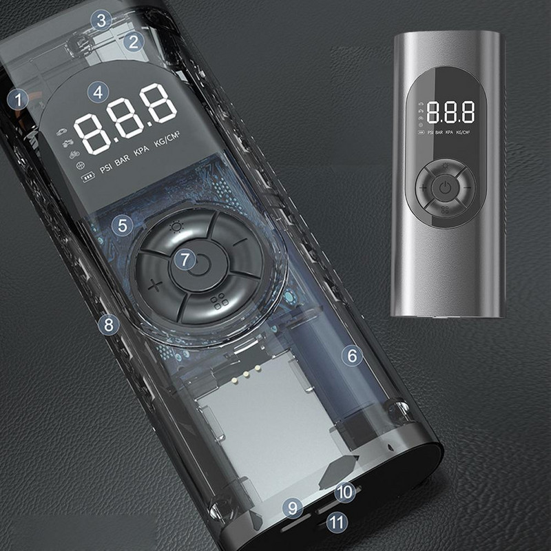 6000 mAh 150 PSI nešiojamas automobilio oro kompresorius LCD skaitmeninis ekranas Laidinis / belaidis padangų pripūtimo siurblys, skirtas motociklo dviračiui Boa P9W5