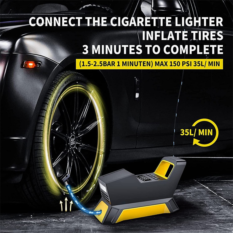 Pompă portabilă de umflare a anvelopelor pentru mașină Compresor de aer pentru mașină 12V umflator electric Afișaj digital Lumină LED pentru mașină, motocicletă, bicicletă