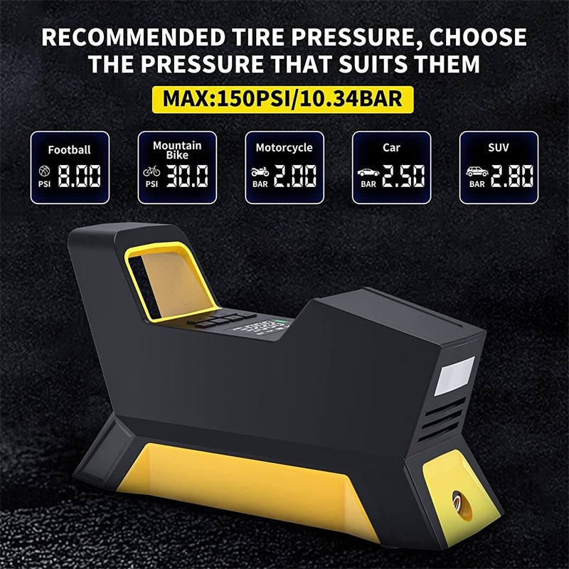 Pompă portabilă de umflare a anvelopelor pentru mașină Compresor de aer pentru mașină 12V umflator electric Afișaj digital Lumină LED pentru mașină, motocicletă, bicicletă