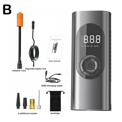 Compresor de aer portabil pentru mașină, 6000 mAh, 150 PSI, afișaj digital LCD, cu fir/ fără fir, pompă de umflare a anvelopei pentru motocicletă, bicicletă, Boa B7O2