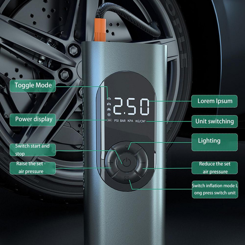 Compresor de aer portabil pentru mașină, 6000 mAh, 150 PSI, afișaj digital LCD, cu fir/ fără fir, pompă de umflare a anvelopei pentru motocicletă, bicicletă, Boa B7O2