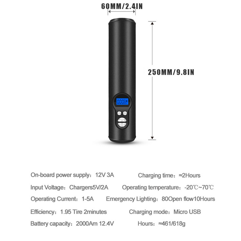 150PSI Pumpa za gume za automobile LED rasvjeta Pumpa za gume za napuhavanje Prijenosni zračni kompresor za automobile Kotači Gume za bicikle Električni