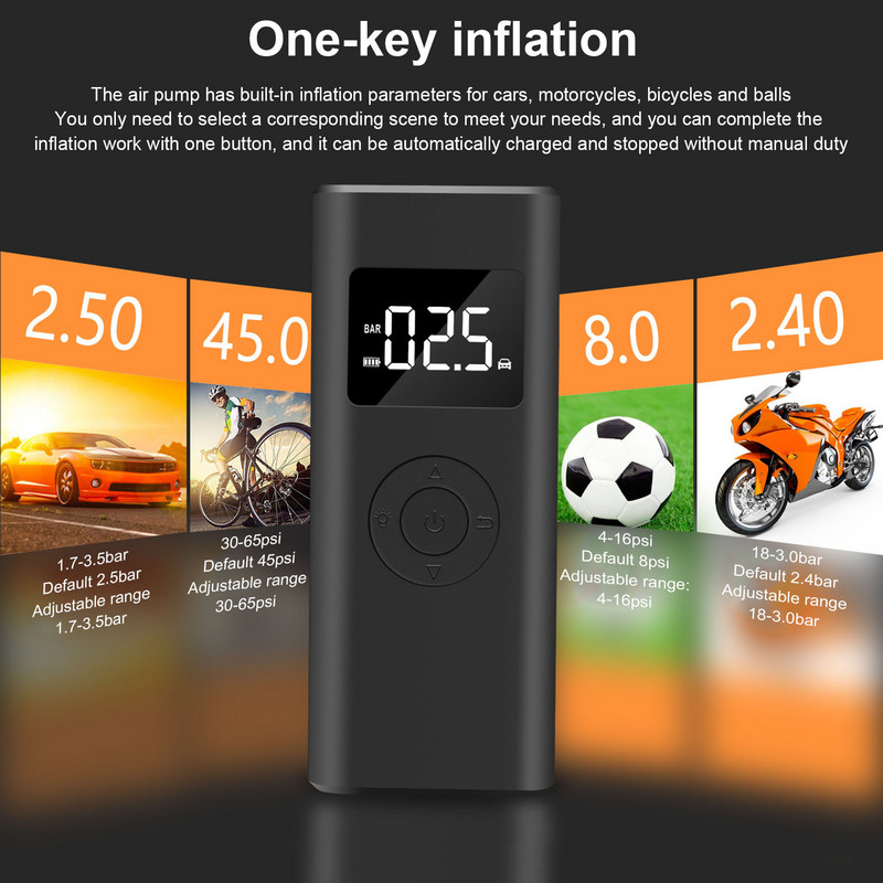 Φορητός αεροσυμπιεστής αυτοκινήτου Auto 5000mAh Ασύρματη αντλία αέρα Power Bank Digital Gauge LED Light Tire Iator Car Electronics