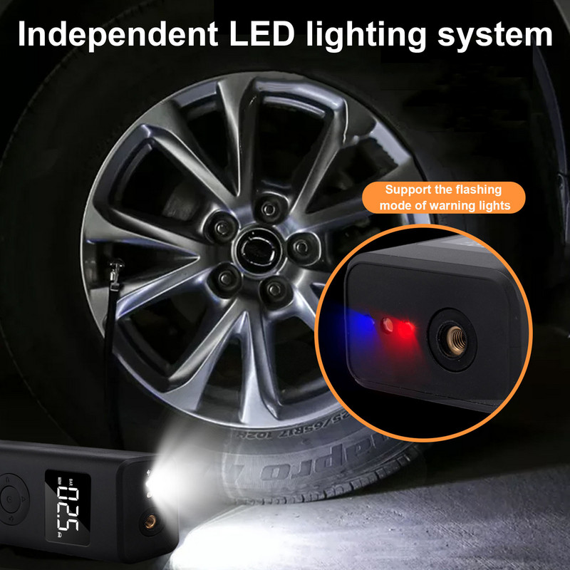 Φορητός αεροσυμπιεστής αυτοκινήτου Auto 5000mAh Ασύρματη αντλία αέρα Power Bank Digital Gauge LED Light Tire Iator Car Electronics