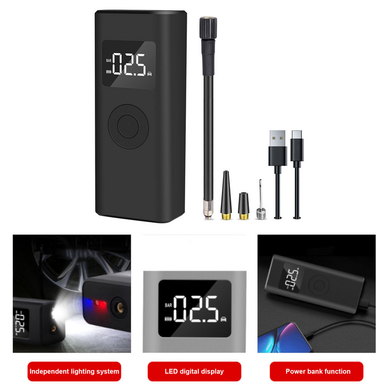 Φορητός αεροσυμπιεστής αυτοκινήτου Auto 5000mAh Ασύρματη αντλία αέρα Power Bank Digital Gauge LED Light Tire Iator Car Electronics