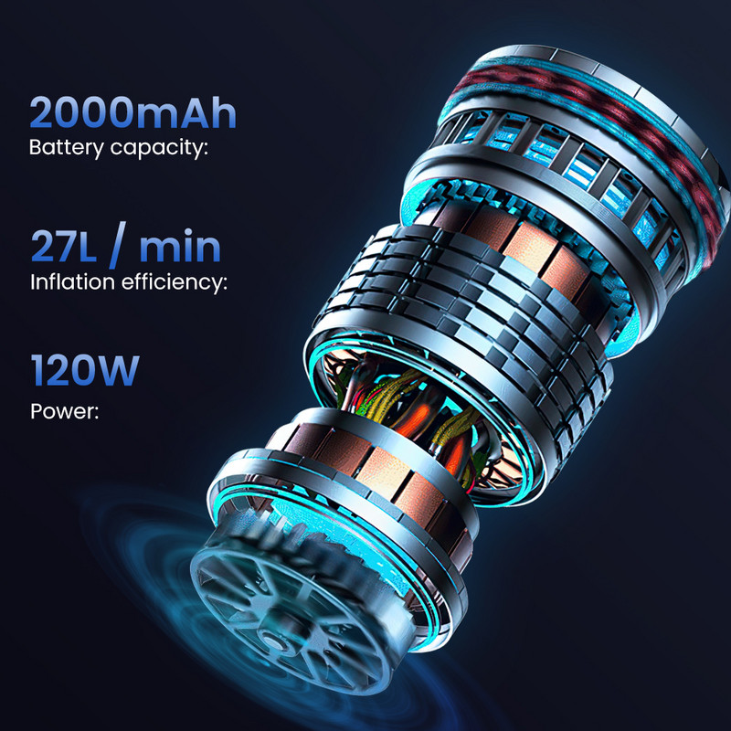 Bežična punjiva zračna pumpa 120 W punjivi zračni kompresor Bežična pumpa na napuhavanje Prijenosna zračna pumpa Digitalna zračna pumpa za automobil