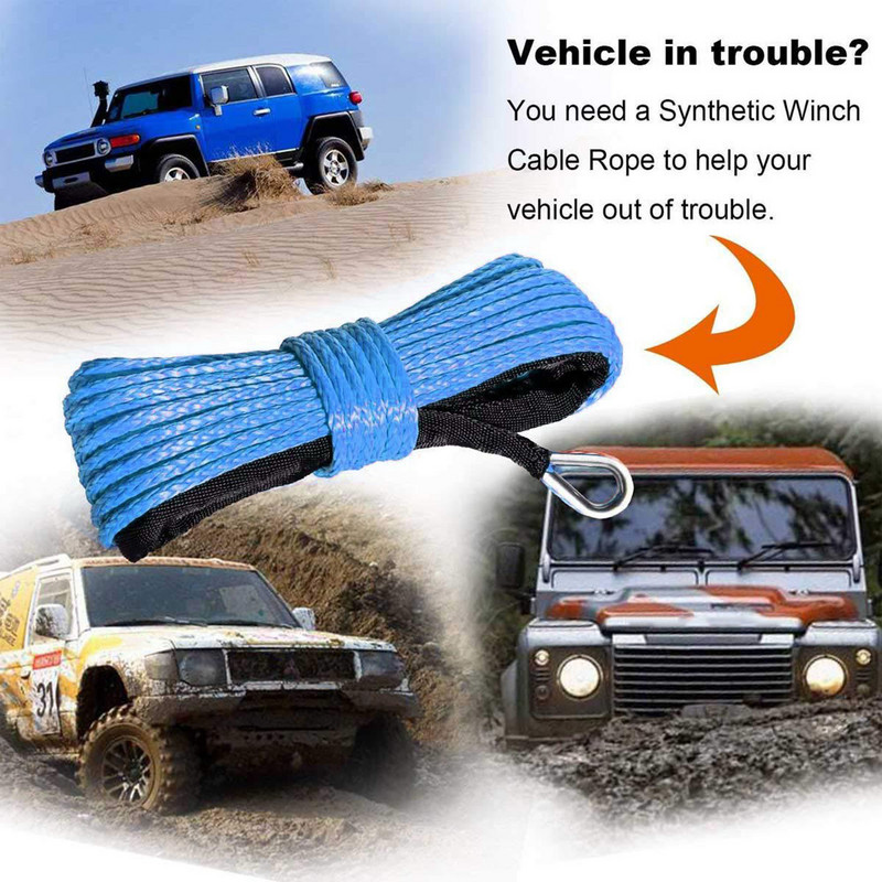 Sintetinis gervės trosas 15 m 6 mm priekabos vilkimo lynas 7700 svarų juodai pilkai raudonas keturračiams UTV visureigiams Sunkvežimių valčių avariniai priedai