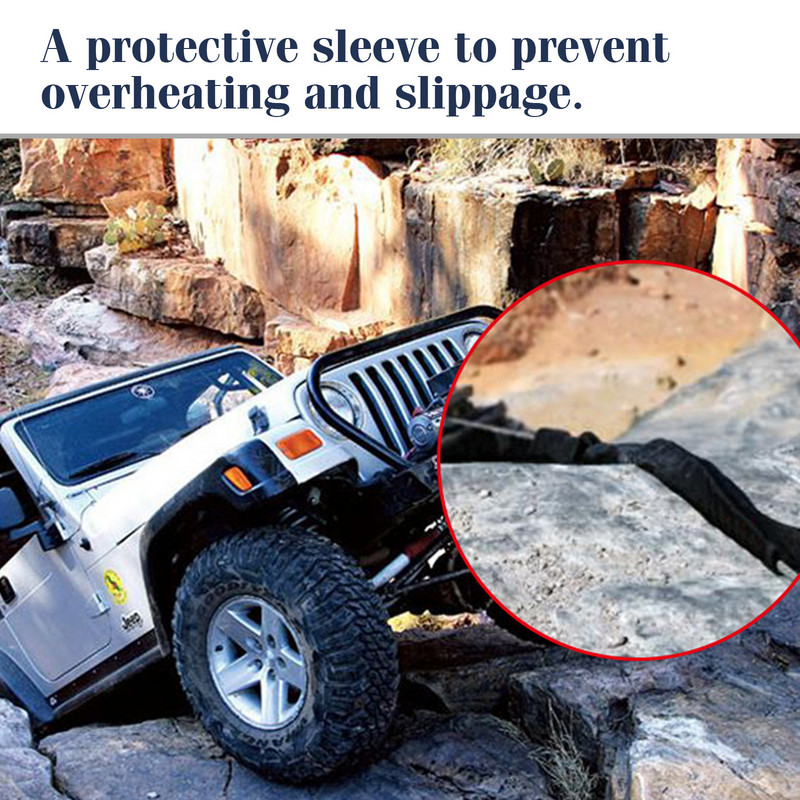 Protector pentru frânghie de troliu Manșon de protecție pentru frânghie de troliu din poliester, negru, universal pentru linie de cablu cu lățime de 3 cm/1,18 inci