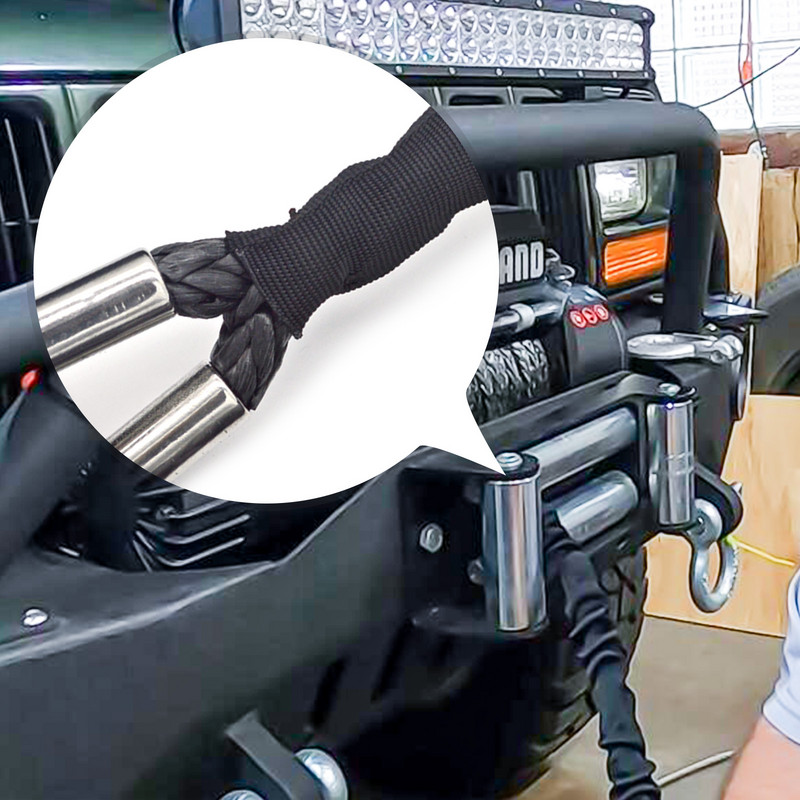 Protector pentru frânghie de troliu Manșon de protecție pentru frânghie de troliu din poliester, negru, universal pentru linie de cablu cu lățime de 3 cm/1,18 inci