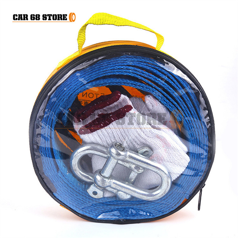 3M / 4M / 5M 8 tonų automobilio vilkimo lyno diržo kabelio diržas su U kabliu, didelio stiprumo nailono, didelio našumo auto avarinė sistema su atspindinčia juostele