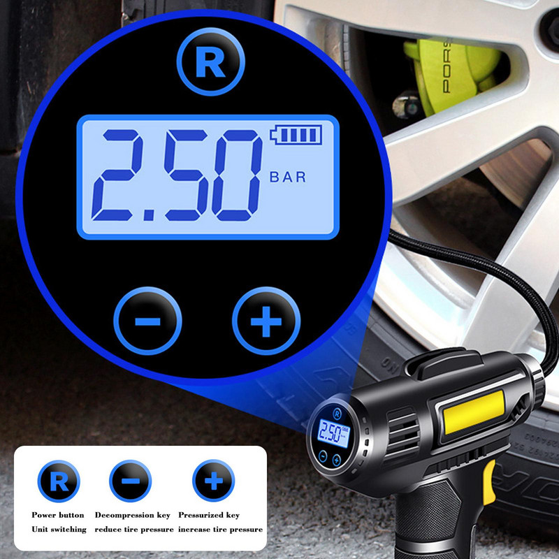 Pompă de aer reîncărcabilă pentru mașină, 120W, neagră, portabilă, USB, pentru vehicule electrice, pentru umflator anvelope model 3