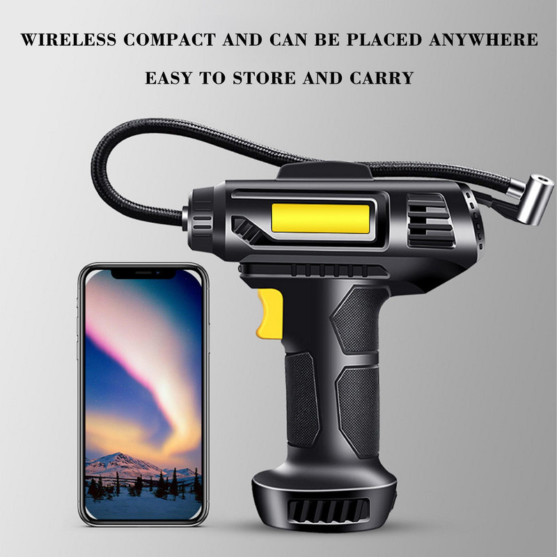 Pompă de aer reîncărcabilă pentru mașină, 120W, neagră, portabilă, USB, pentru vehicule electrice, pentru umflator anvelope model 3