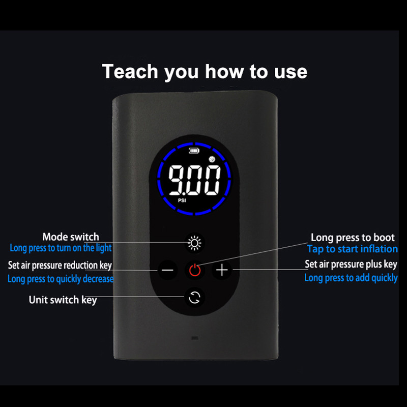 Kaasaskantav auto õhukompressor elektriline juhtmeta rehvitäite õhupump, laetav digitaalne 150 PSI auto autode mootorratta pallide jaoks