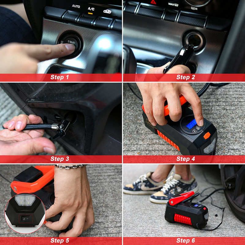 Pompă de umflare a anvelopelor pentru compresor de aer, pompă de aer portabilă FORLIFE, potrivită pentru anvelope de mașină, pompă automată de anvelope 12V DC cu presa digitală